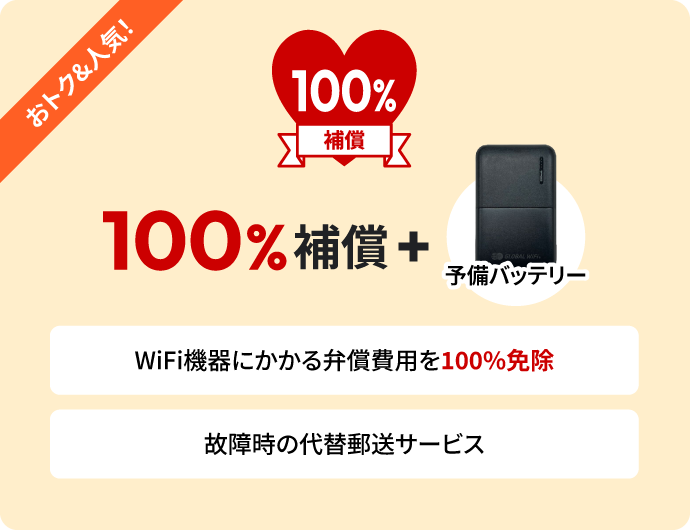 おトク人気補償フル100%補償+予備バッテリー
